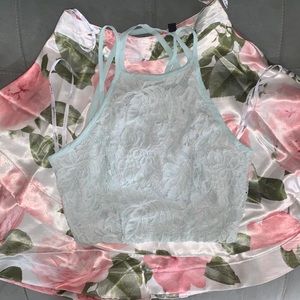 Two piece, mint green and floral homecoming dress